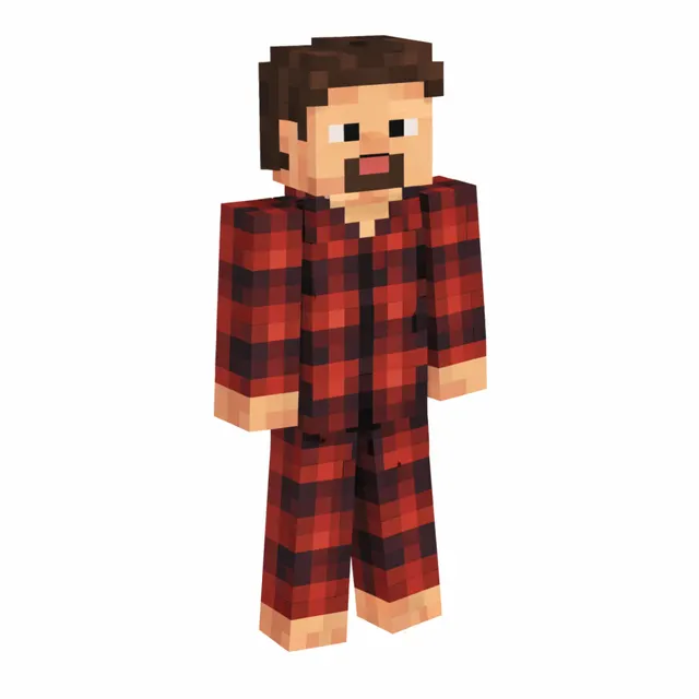 Minecraft skin with red-and-black plaid flannel outfit and mustached face